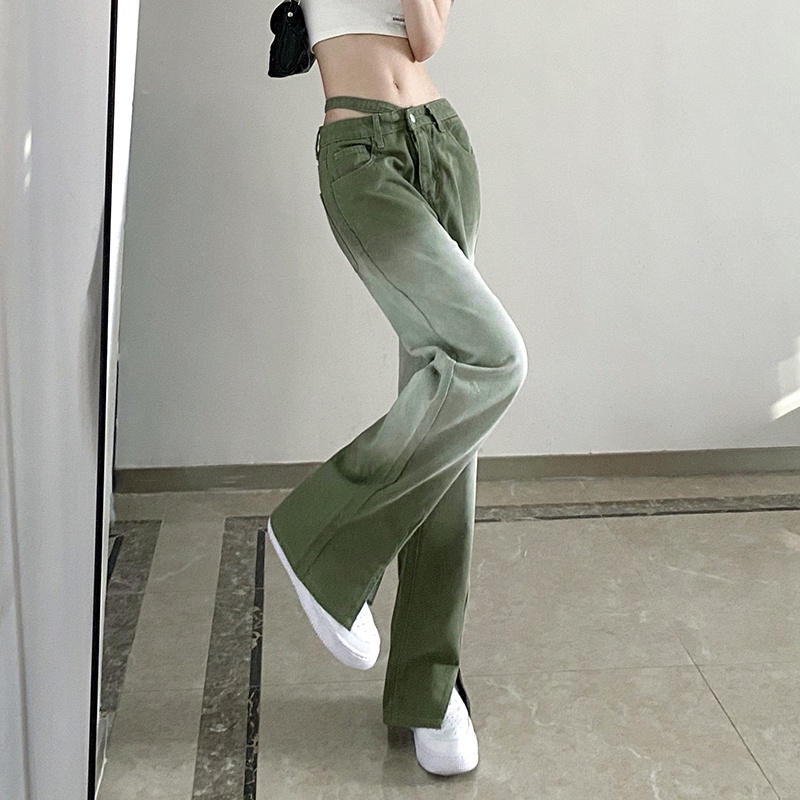 - QUẦN JEANS ỐNG SUÔNG MÀU XANH QUÂN ĐỘI