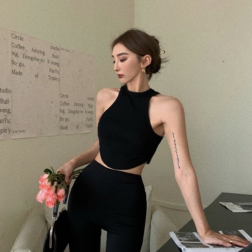 XIAO ZHAI NV QADCOL Áo Hai Dây Dáng Ôm Thiết Kế Độc Đáo Quyến Rũ