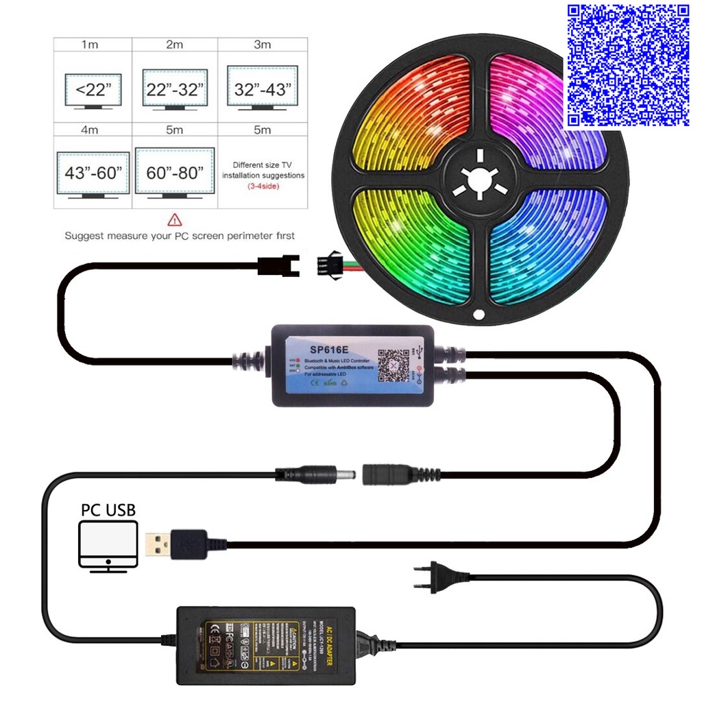 SP616E AMBILIGHT BỘ ĐIỀU KHIỂN LED FULL MÀU ARGB WS2812B NHÁY THEO NHẠC VÀ HẮT VIỀN MÀN HÌNH PC