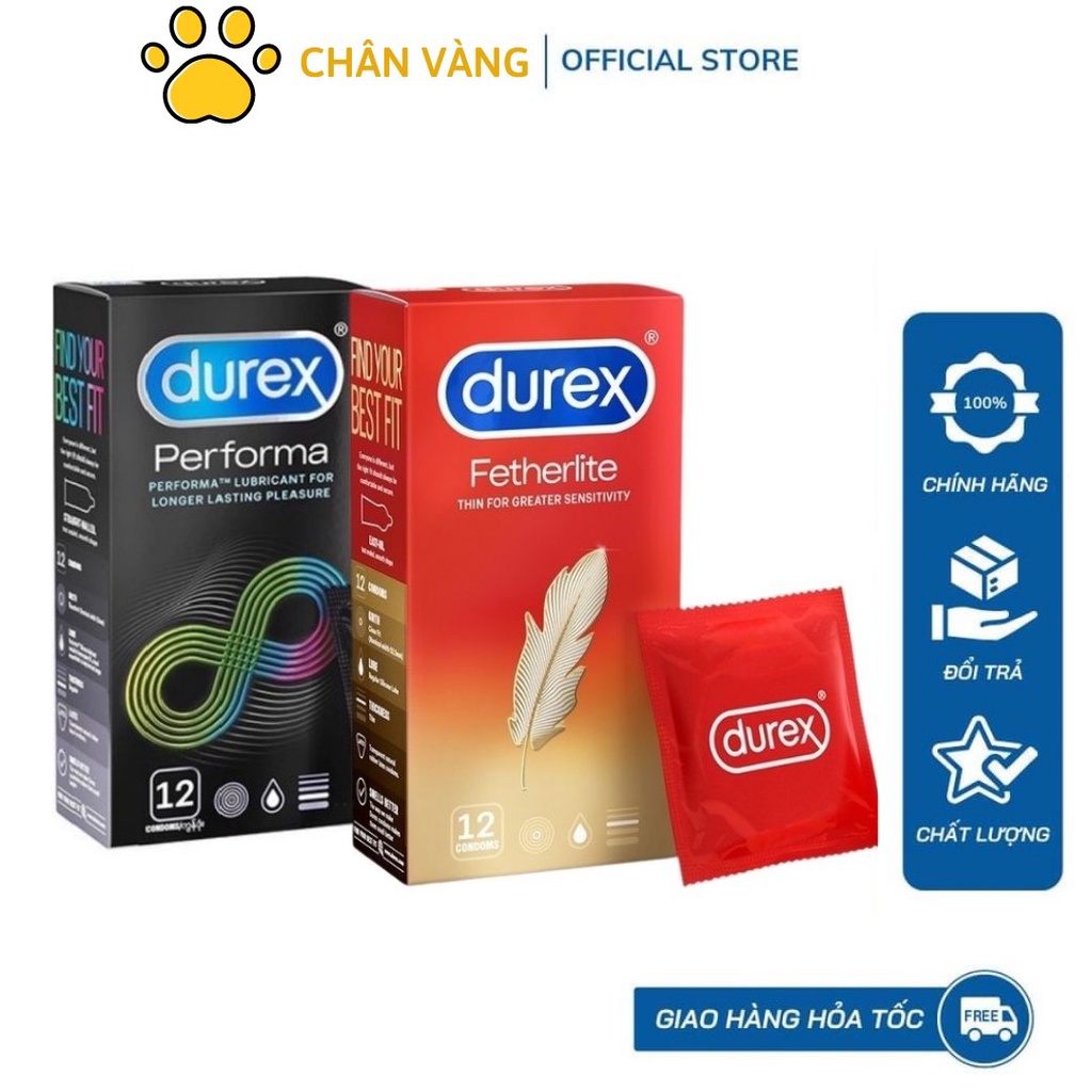 Combo 2 hộp bao cao su Durex Performa và Fetherlite, bcs chính hãng siêu mỏng