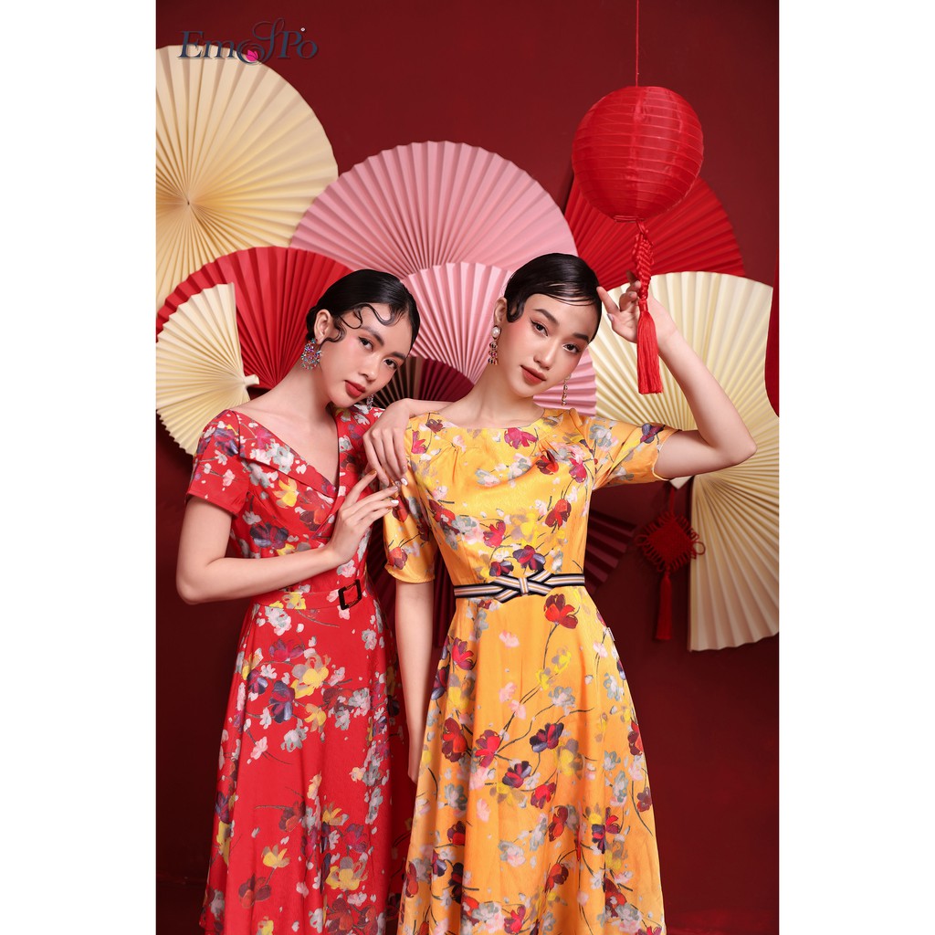 Đầm cổ thuyền, tay lửng DM3517 Emspo (bên phải) (Vàng, Ghi)