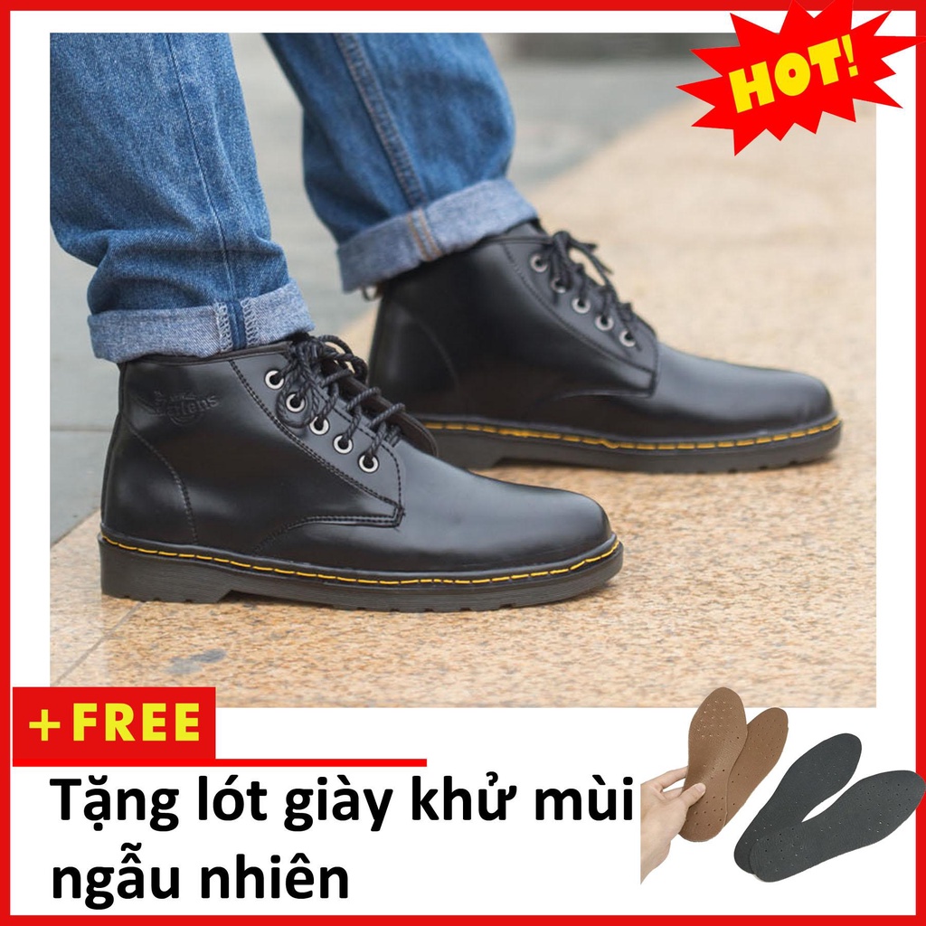 Giày Dr Nam Cổ Lửng Đế Khâu Da Trơn Đen - Giày Bốt Cao Cổ Nam - Giày Đốc Nam Da Đẹp - M354+L-DEN