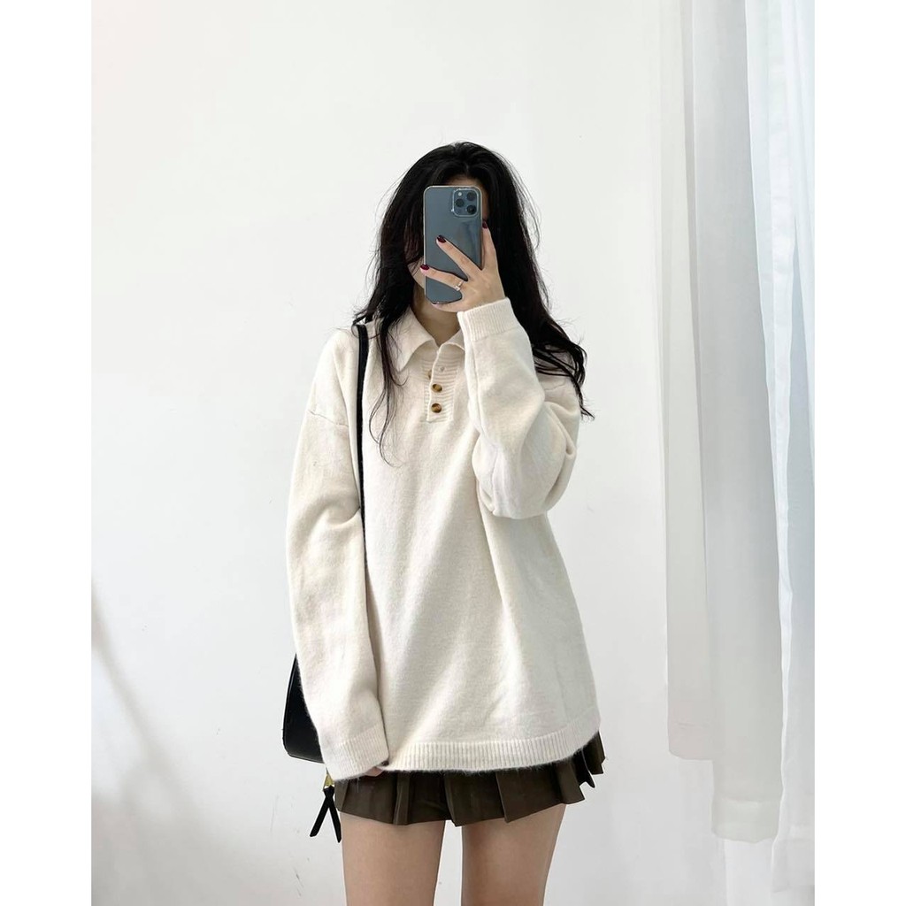(FREESHIP) Áo len cổ polo cúc hàng quảng châu cao cấp