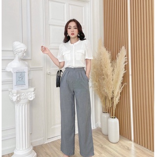 Quần Tây Dạo Phố NHẬT VY  Dáng Suông Ống Rộng Chất Linen Màu Xám - D2446