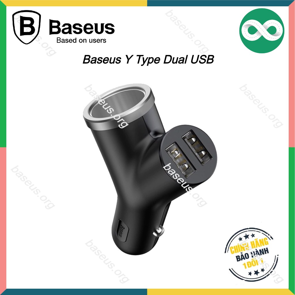 Bộ tẩu sạc mở rộng 3 trong 1 dùng cho xe hơi Baseus Y Type Dual USB (40W, 3.4A Fast Charge, Intelligent Car charger)