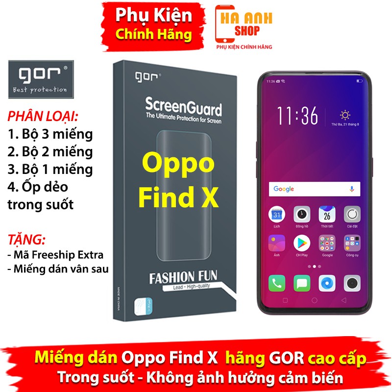 Bộ 3 Miếng dán Oppo Find X Full màn hãng Gor cao cấp(Tặng mã Freeship Extra toàn quốc)