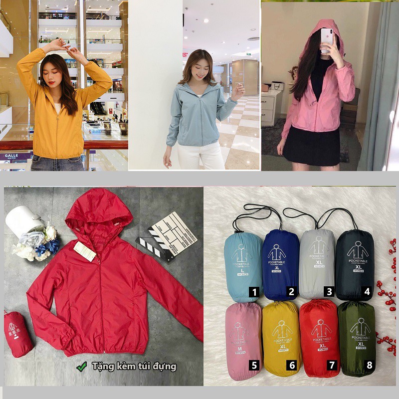 [Free ship] Áo khoác gió 2 lớp thời trang, áo gió nữ chống thấm nước kèm túi cuộn