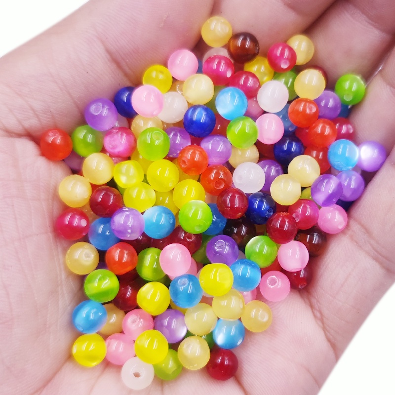 Bộ 20/40/50 hạt đá mắt mèo nhân tạo 6/8/10mm có lỗ sâu dùng để tự làm vòng cổ/vòng tay màu kẹo