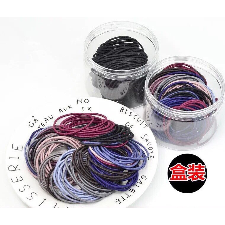 Sét 100 dây chun buộc tóc kèm hộp đựng