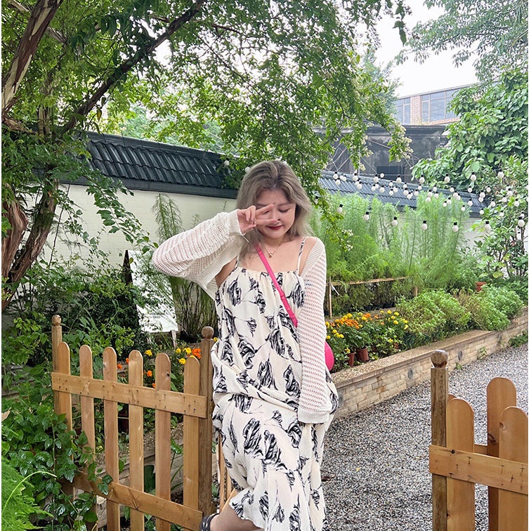 Vqay Xu Ng Đầm Hai Dây Dáng Rộng In Họa Tiết Mực In Phong Cách Retro Thanh Lịch Mùa Hè Kích Thước Lớn Cho Nữ