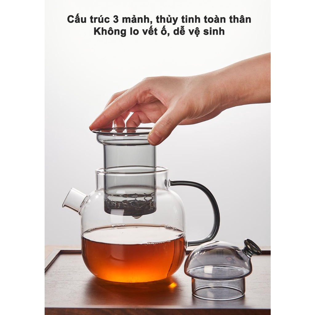 Bình pha trà thủy tinh có lõi lọc 680ml PINZTEA