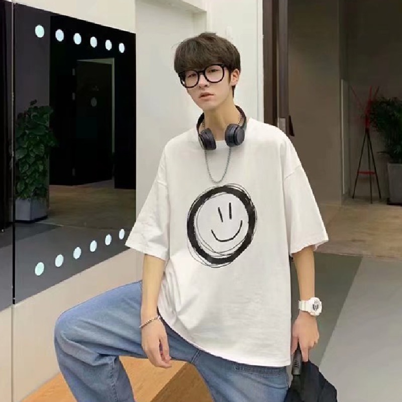 Áo Thun Tay Ngắn Cổ Tròn Dáng Rộng In Họa Tiết Biểu Cảm Gương Mặt Dễ Thương Thời Trang Phong Cách Hàn Quốc Cho Nam Và Nữ