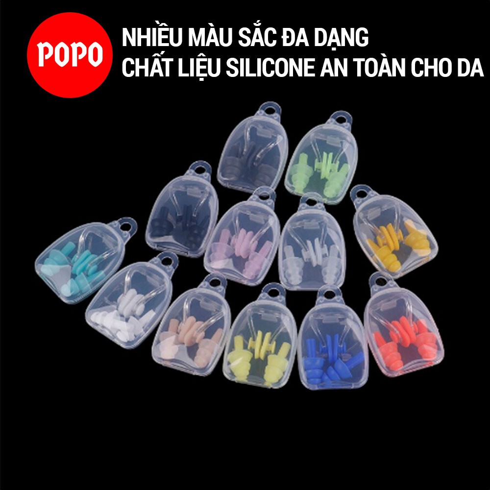 Bộ bịt tai kẹp mũi người lớn cao cấp chống nước EN4, silicone an toàn khi sử dụng, thiết kế kiểu mới hiện đại POPO