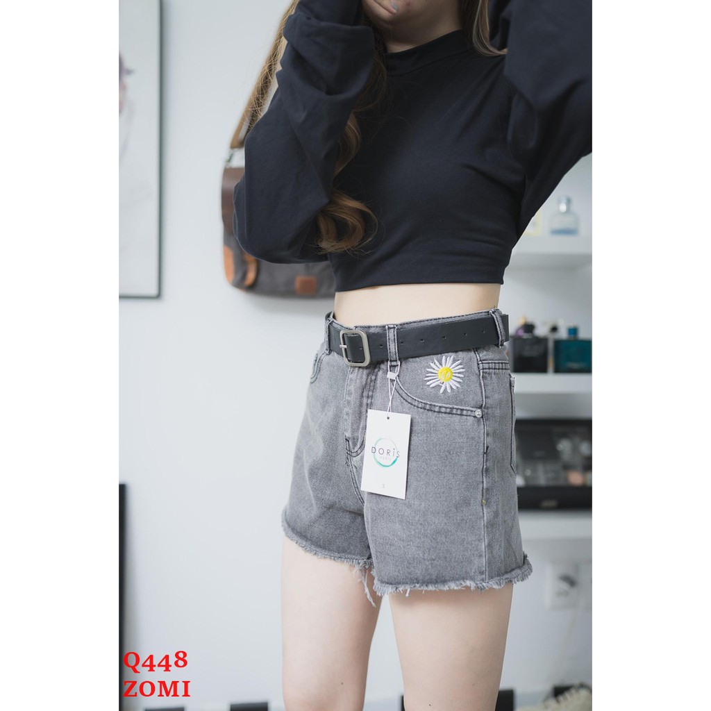 Quần short jean nữ xám tro bông cúc cá tính ZOMI Q448