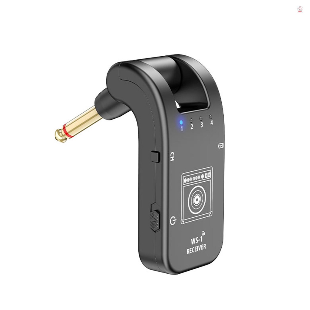 WS-1 2.4GHz Wireless Guitar System Rechargeable Audio Transmitter and Receiver 4 Channels 30m Transmission 282º Rotatable Head 5H Endurance for Electric Guitar Bass