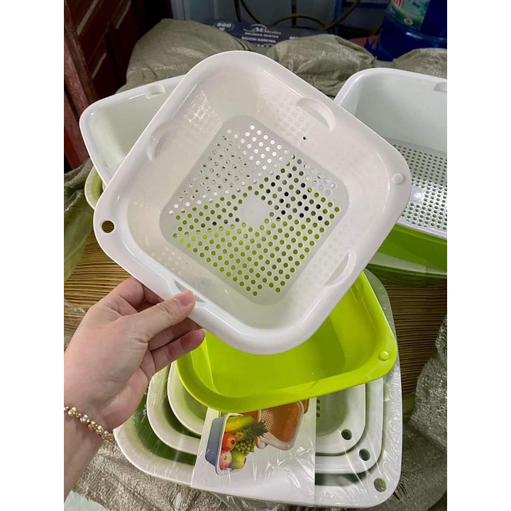 Bộ rổ 6 món kèm chậu nhựa vuông cao cấp bền bỉ. Set 3 rổ kèm 3 thau đựng đồ dày dặn Ecco