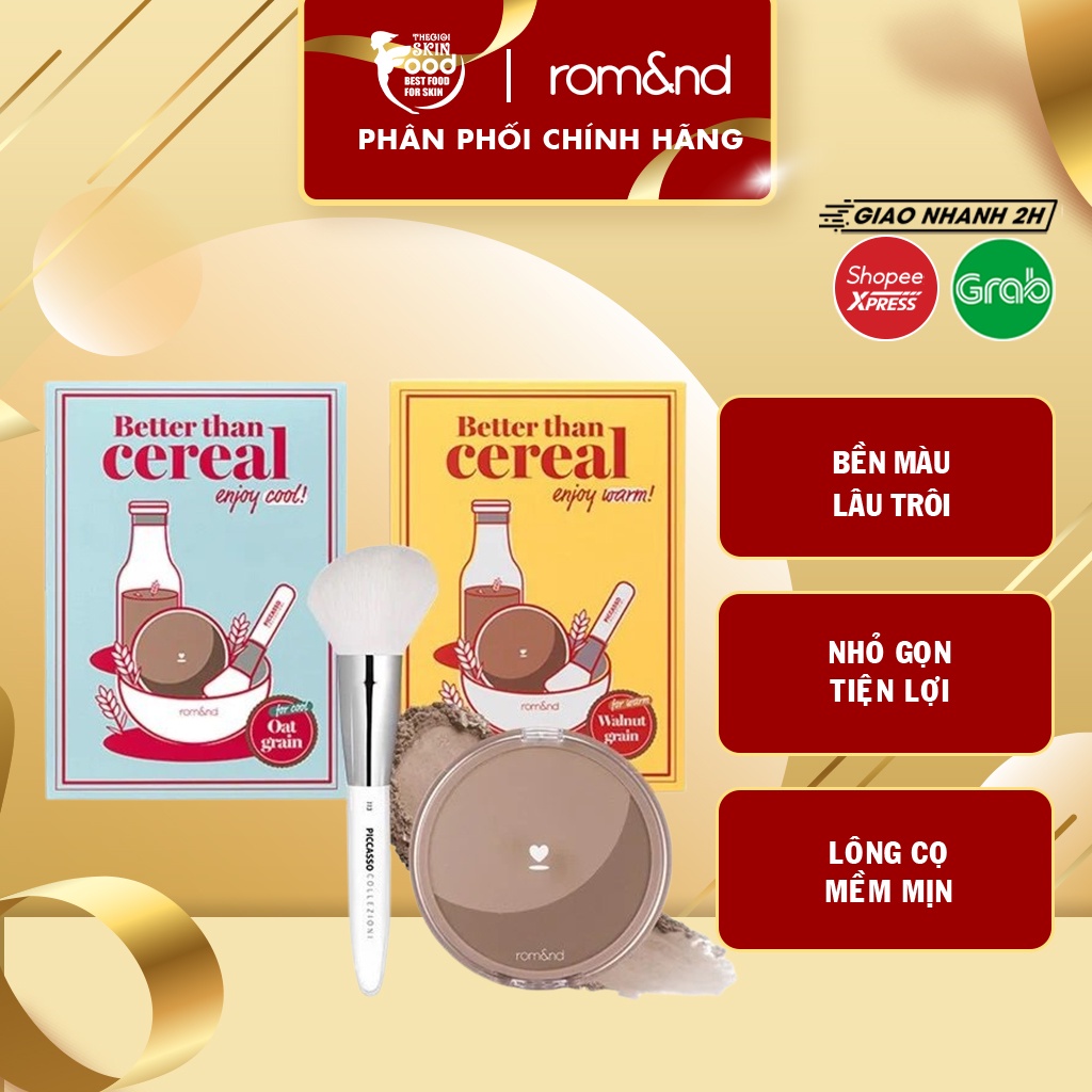 [Romand x PICCASSO COLLEZIONI] Set 3 Sản Phẩm Phấn Tạo Khối Và Cọ Romand Better Than Cereal Edition 9.5g