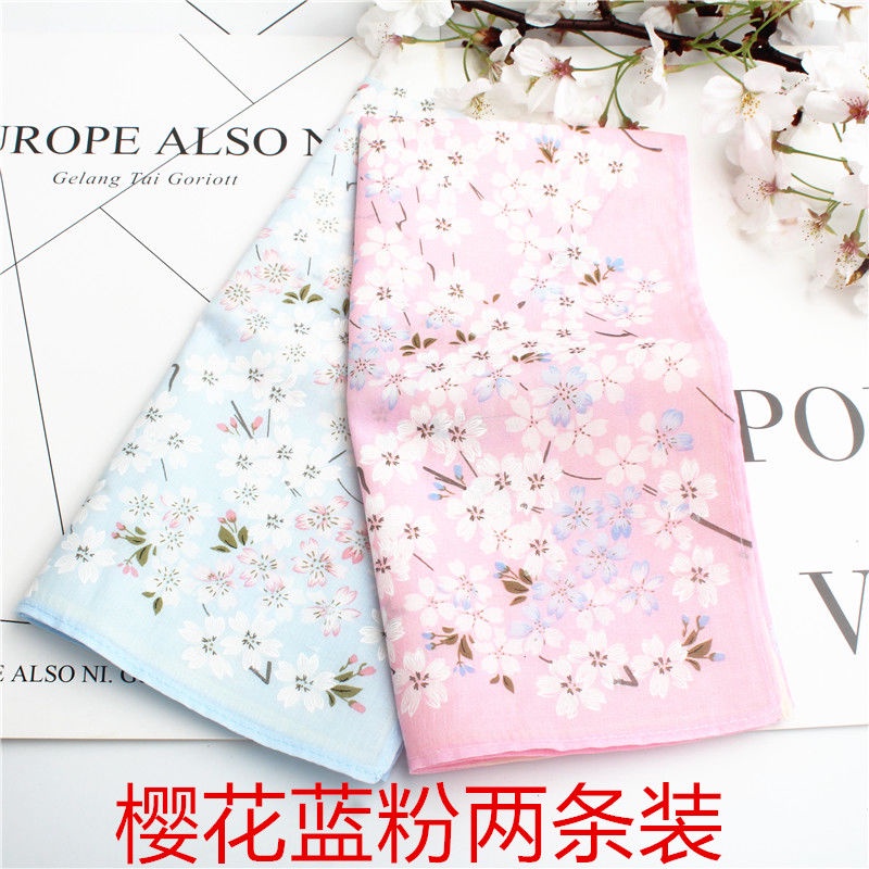 Khăn Tay Cotton Tinh Khiết Mỏng In Họa Tiết Hoa Anh Đào Phong Cách Nhật Bản Cho Nữ