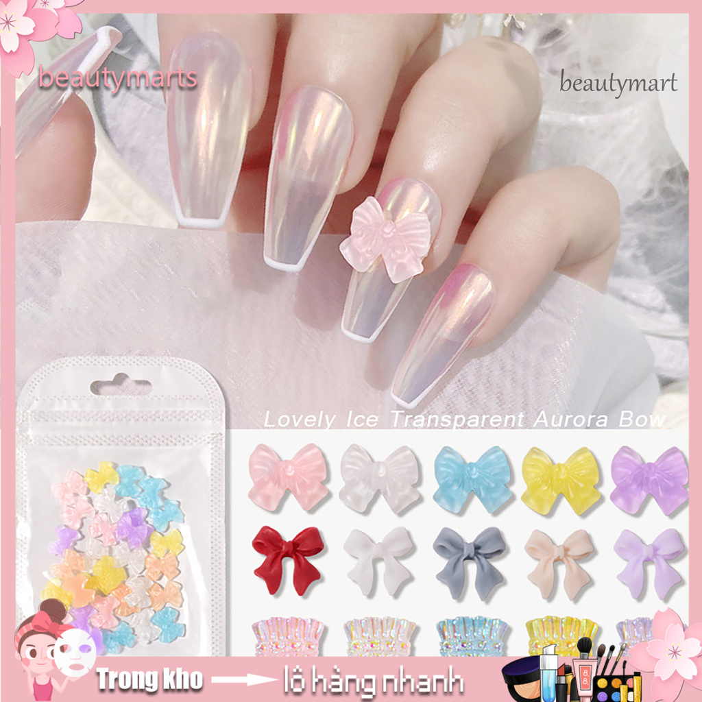[Hàng mới về] Bộ 30 phụ kiện đính móng trang trí 3D hình nơ xinh xắn bằng nhựa resin nhiều màu sắc