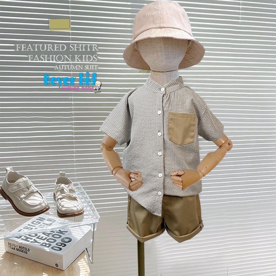 Sét Bộ Sơ Mi Bé Trai (6 tháng - 5 tuổi) KEYER KIDS, Áo Sơ Mi Chất Đũi Xốp Thô Quần Short Kaki Phong Cách Chuẩn Form SM07