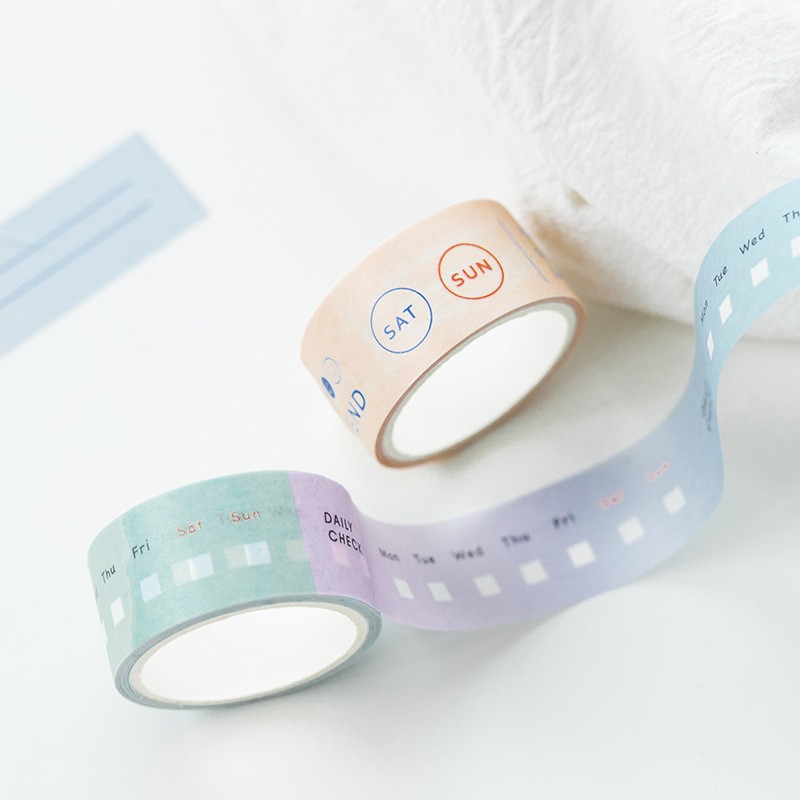 Set 3 washi tape kế hoạch ngày, tháng, năm băng keo giấy trang trí màu pastel