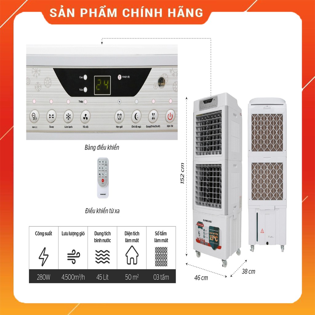 Quạt Điều Hòa, Máy Làm Mát Không Khí SUNHOUSE SHD7756, Tiết Kiệm, Chế Độ Ngủ Tự Động Điều Chỉnh Mức Gió | BigBuy360 - bigbuy360.vn