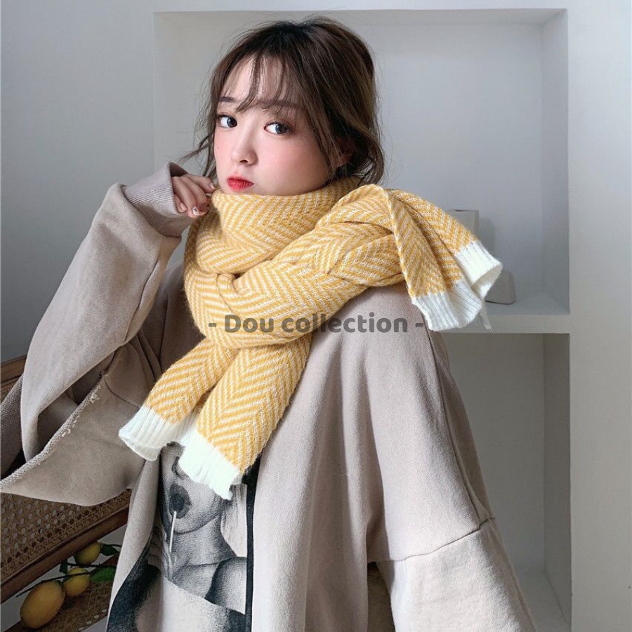 [Nowship2h] Khăn Len Choàng Cổ (Khăn Cashmere Len) Cao Cấp Trơn Sọc Xương Cá Nhật Bản - 40x200cm - PJN.ARC - Mã LN015