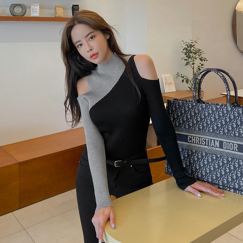 Cocory vn Áo Sweater Trễ Vai Tay Dài Thiết Kế Quyến Rũ Cho Nữ