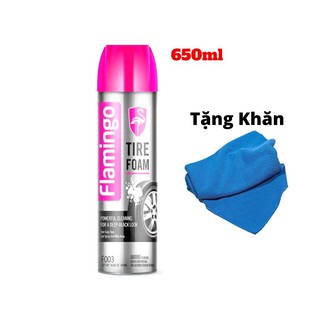 Dung Dịch Rửa Dưỡng Lốp Dưỡng Nhựa Nhám 2 Trong 1 Flamingo TIRE FOAM 650ml Kèm Khăn