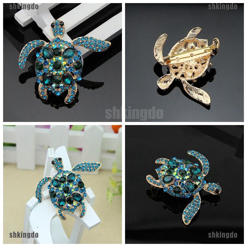 Trâm cài hình rùa đính đá pha lê xanh dương