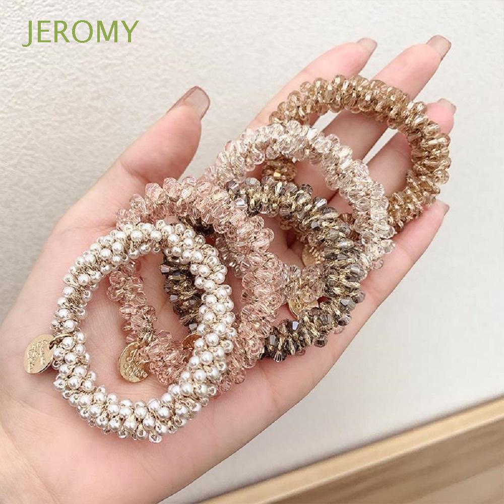 JEROMY Dây buộc tóc đính ngọc trai nhiều màu sắc cho nữ