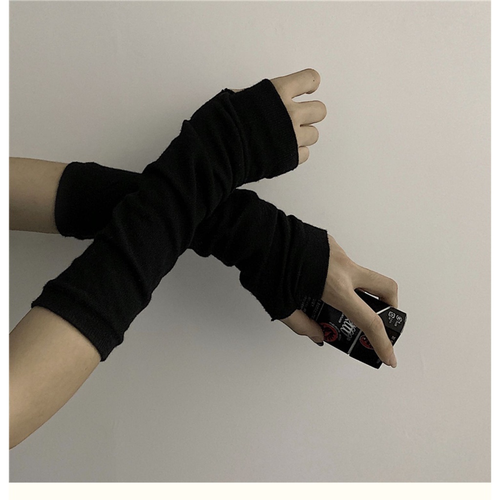 Punk EMO Style Streetwear Women Wrist Arm Warmer Knitted Long Fingerless Gloves Black Mitten Halloween Cross Gloves Dark Moon