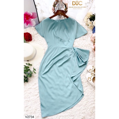 V2734 váy body vạt chéo màu xanh