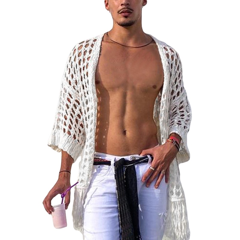 Áo Khoác Kimono Tay Lỡ Phối Tua Rua Thiết Kế Độc Đáo Cho Nam