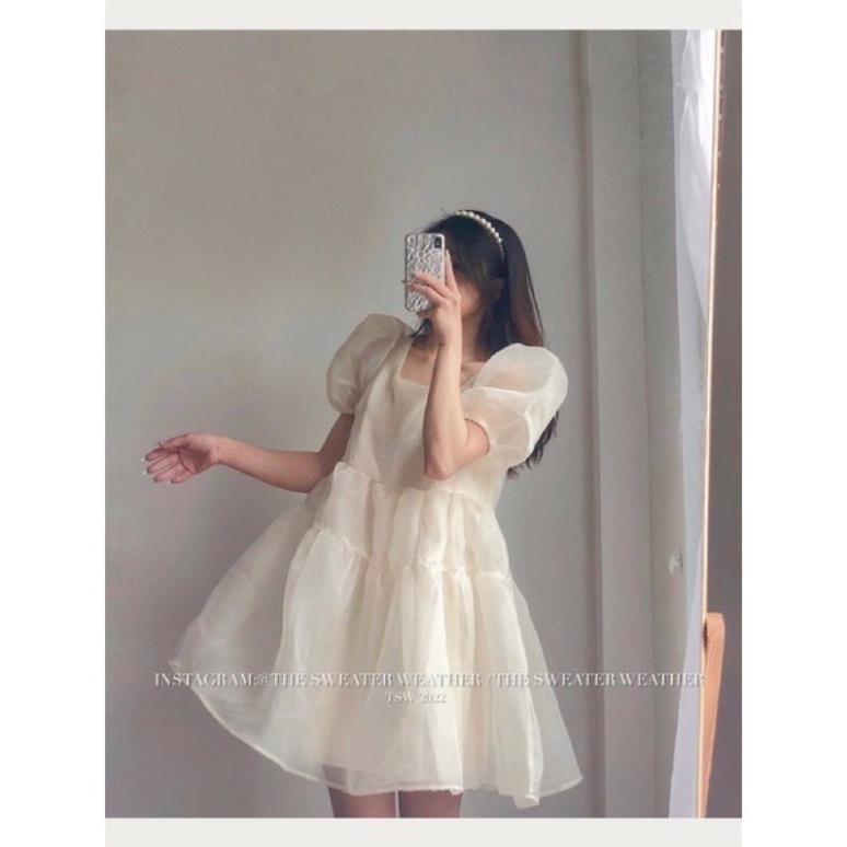 Váy Babydoll Voan Tơ Bồng Bềnh 2 Lớp Cổ Vuông Vintage( Hàng Có Sẵn, Ảnh Thật) [XẢ KHO]