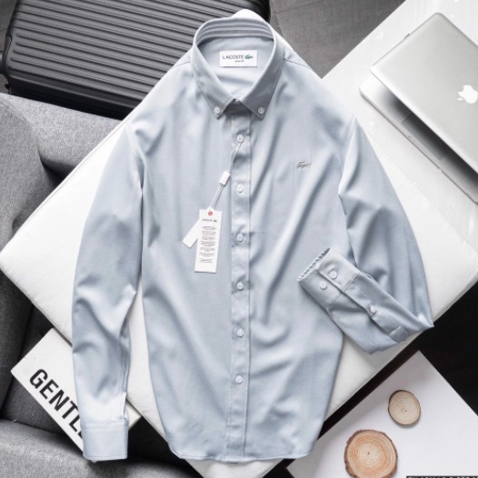 Áo sơ mi tay dài Cổ Khuy LACOSTE LOGO THÊU VẢI COTTON LỤA 6 MÀU siêu sang hàng xuất xịn | BigBuy360 - bigbuy360.vn