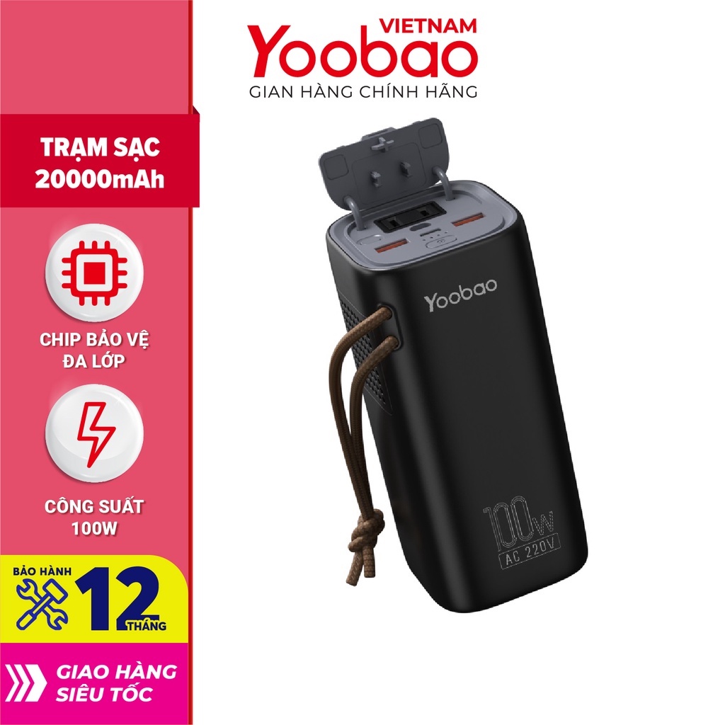 Trạm sạc dự phòng Yoobao EN100 dung lượng 20000mAh, tích hợp đèn pin PD45W 220V/100W