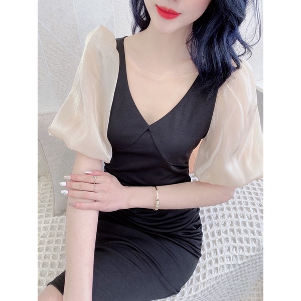 Đầm thiết kế tay bồng, dáng ôm body trẻ trung, lịch sự, công sở | BigBuy360 - bigbuy360.vn