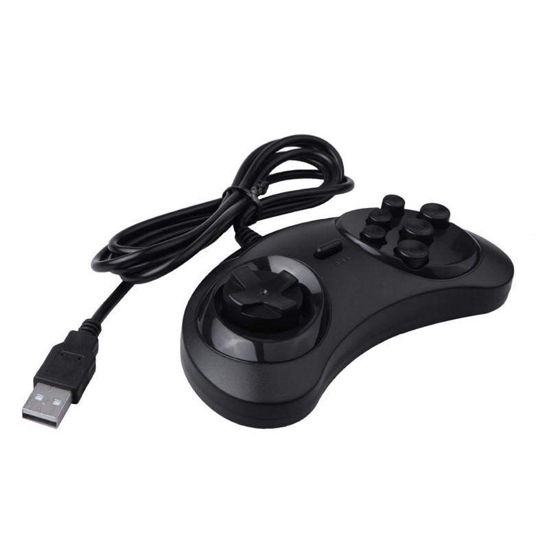 Gamepad Wired 6-Key Usb Game Controller Joypad For Sega Genesis / Md Pc / 2 Y1301 / Mac Mega Drive Black Plastic