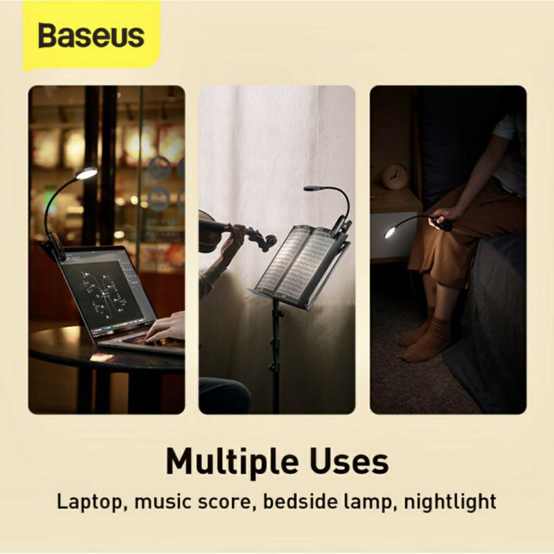 Đèn Đọc sách mini Pin sạc Baseus Comfort Reading Mini Clip Lamp ( Dịu mắt, Chân kẹp, 3 Mức sáng, 350mAh)