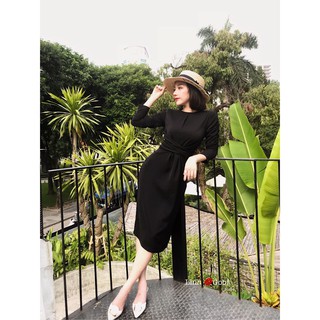 Váy midi lụa đen dúm eo chun tay