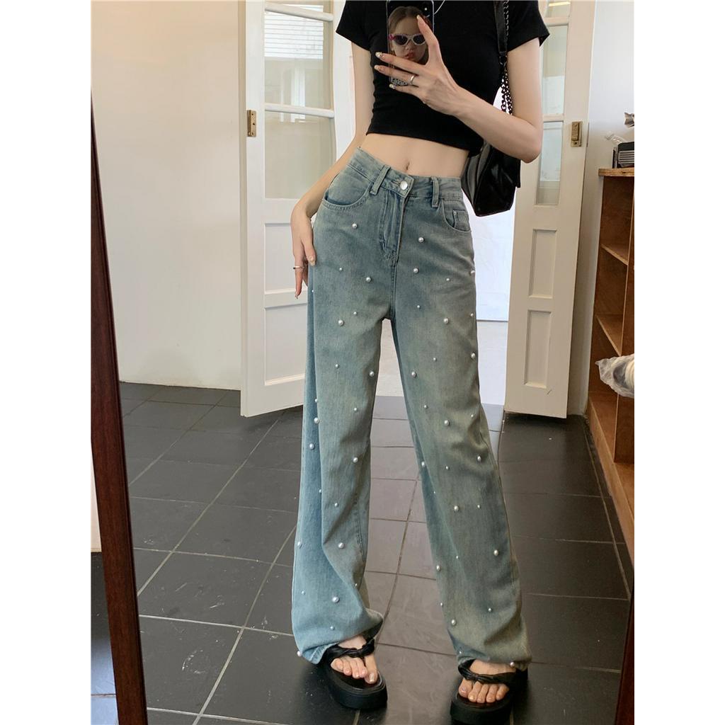 Quần jeans Nữ Lưng Cao Ống Rộng Thời Trang Hàn Quốc