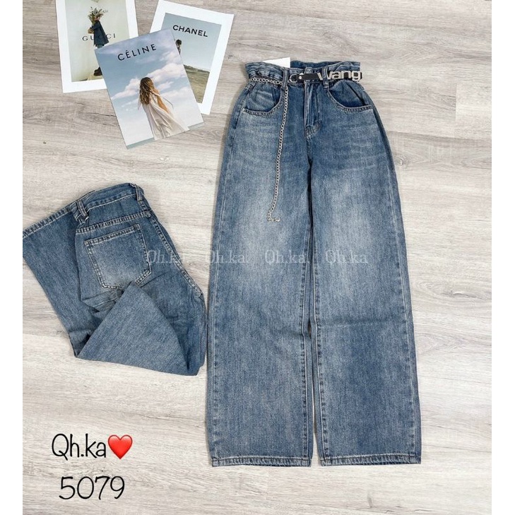 Quần jeans suông dây lưng wang hàng QCL1