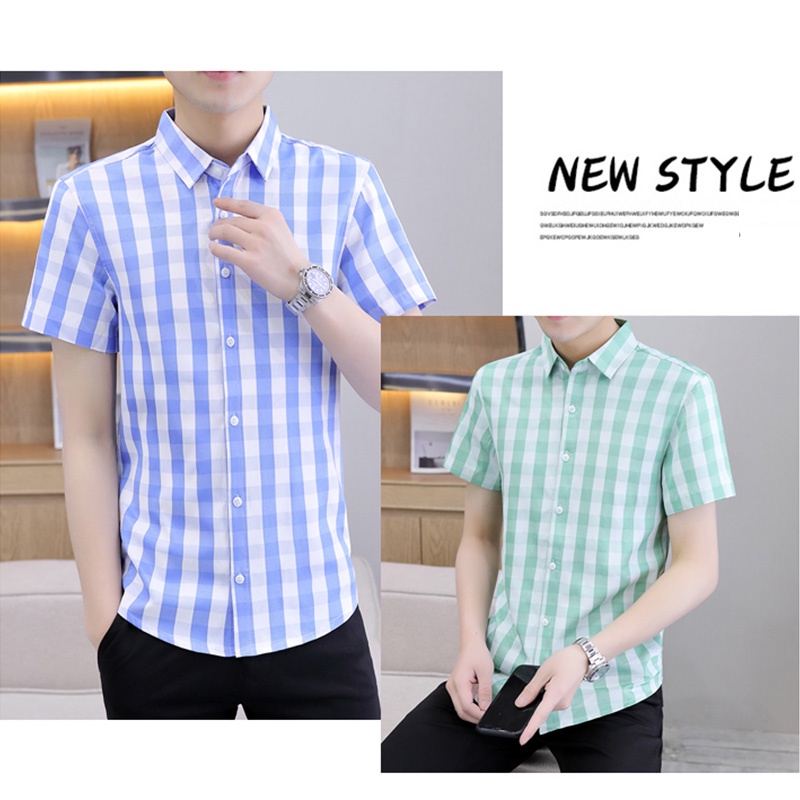 Áo Sơ Mi Cotton Tay Ngắn Họa Tiết Kẻ Sọc Thời Trang Mùa Hè Hàn Quốc 2022 Mới Cho Nam