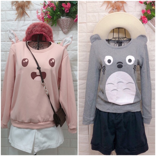 Áo sweater nỉ có tai thỏ và totoro new 95%