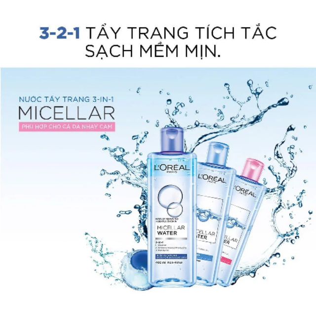 Nước tẩy trang L'Oreal Paris 3 in 1 Micellar Water 400ml