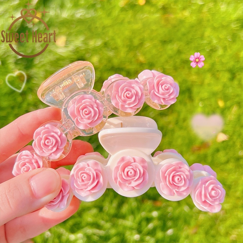 Kẹp Tóc Đuôi Ngựa Hình Trái Tim Hoa Hồng Nhẹ Nhàng Sang Trọng Thời Trang Mùa Hè Hàn Quốc