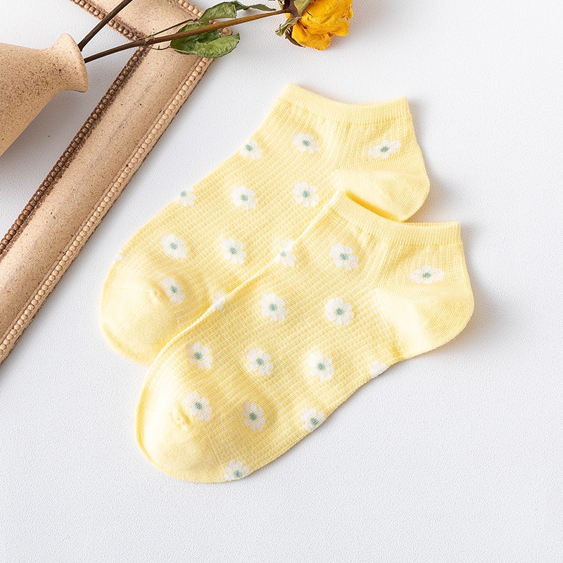 Vớ cotton cổ thấp họa tiết hoa cúc thời trang mùa thu mới dành cho nữ
