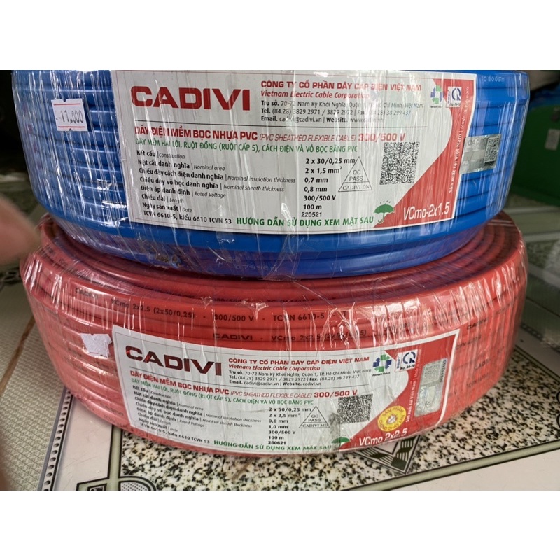 Dây điện đôi mềm 2 lớp vỏ Cadivi 2x2.5mm Vcmo 2x50/0.25 bán lẻ theo mét