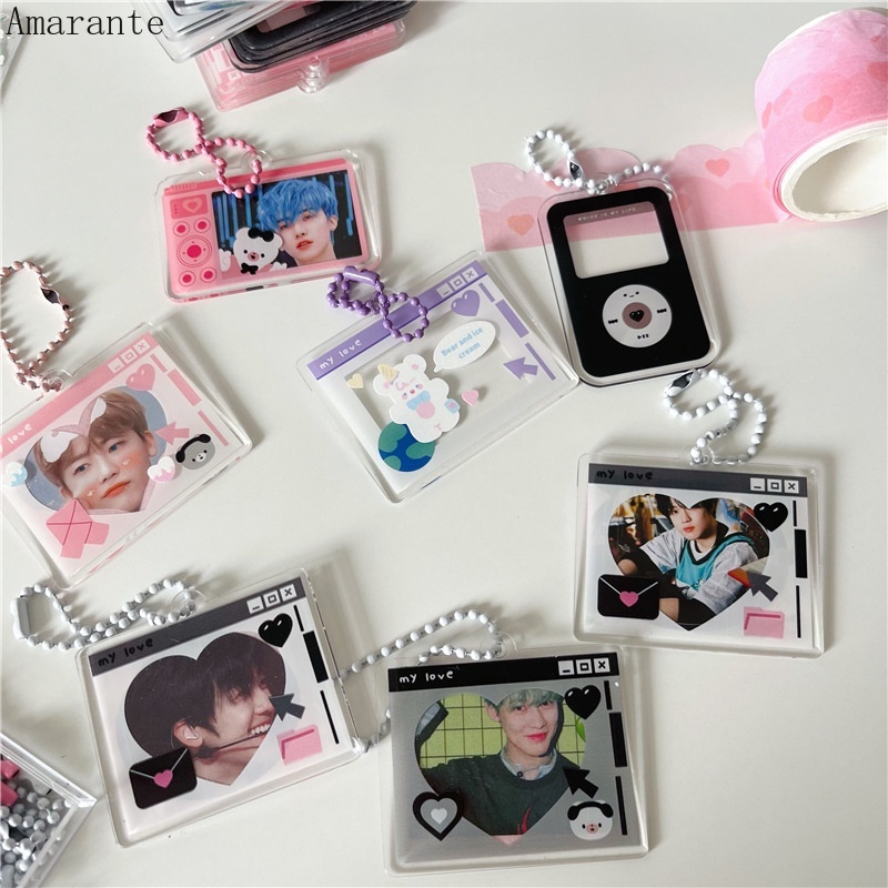 Ama Móc Khóa Acrylic Trong Suốt Hình Máy Nghe Nhạc Màu Đen Mini DIY Đa Ứng Dụng